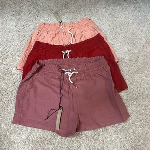 NWT Lot of 3 linen pull-on drawstring shorts (pink, red, mauve)